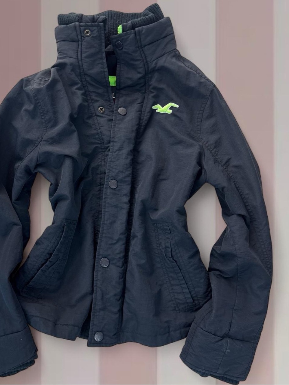 Hollister Navy Jacket W/ Green Bird Logo